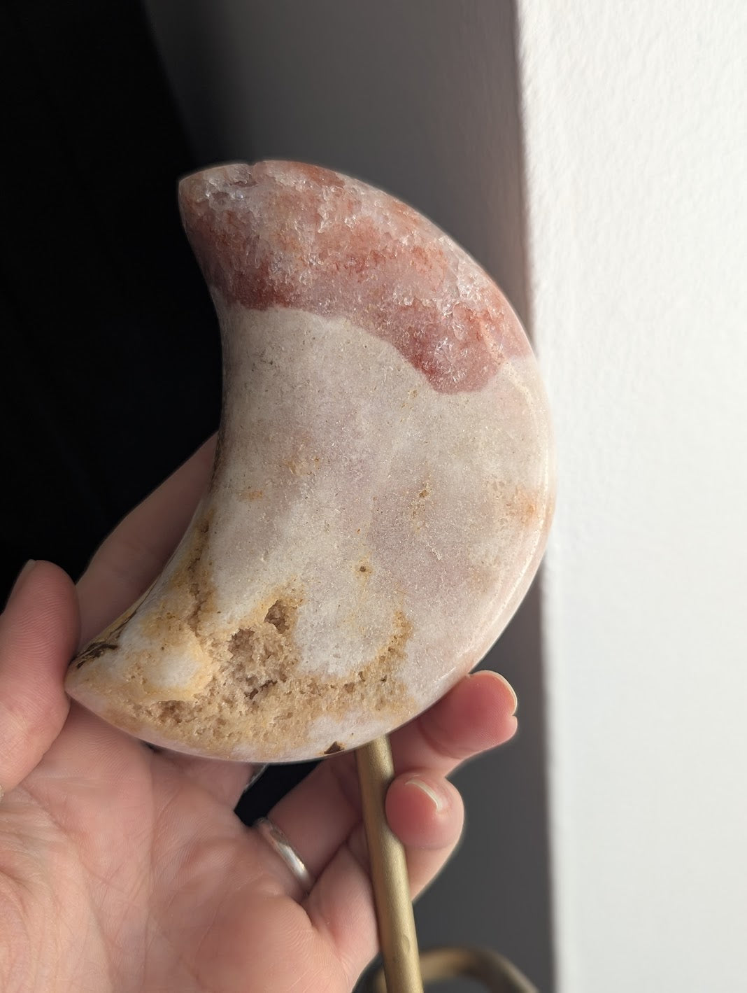 Pink Amethyst Crescent Moon Stand