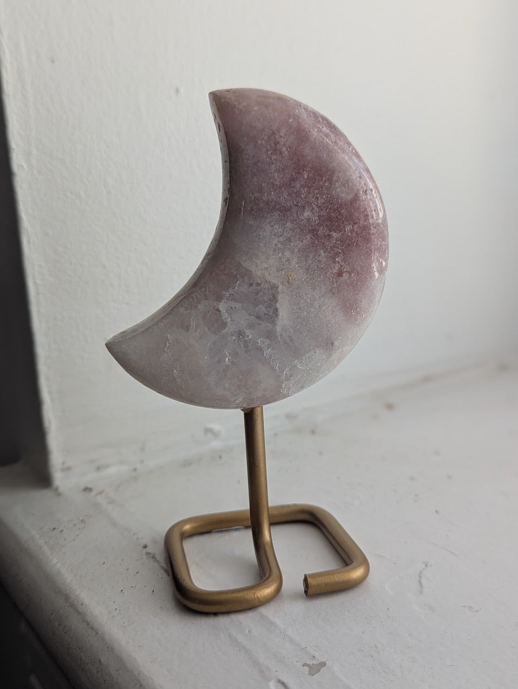 Purple Pink Amethyst Crescent Moon Stand