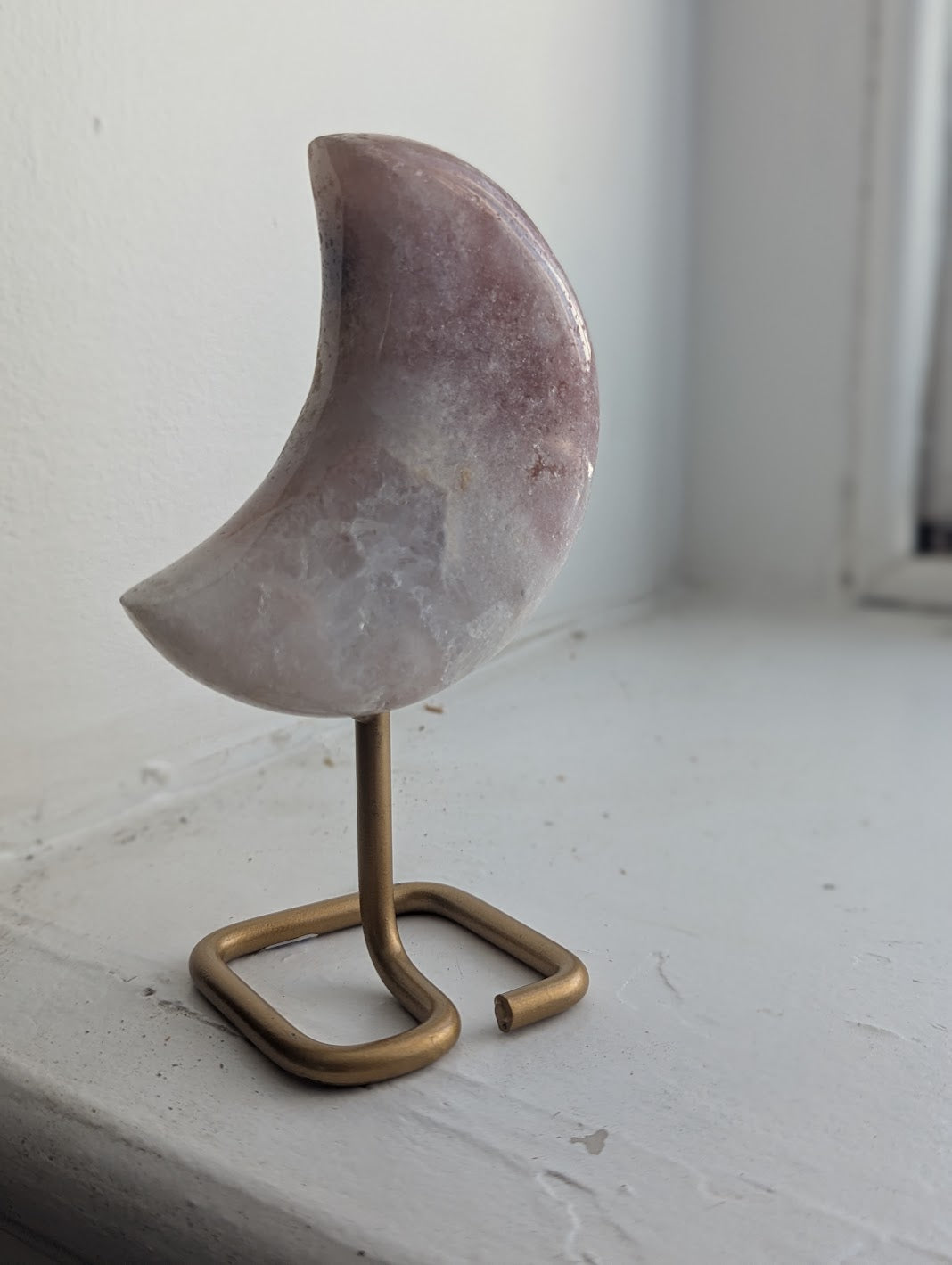 Purple Pink Amethyst Crescent Moon Stand