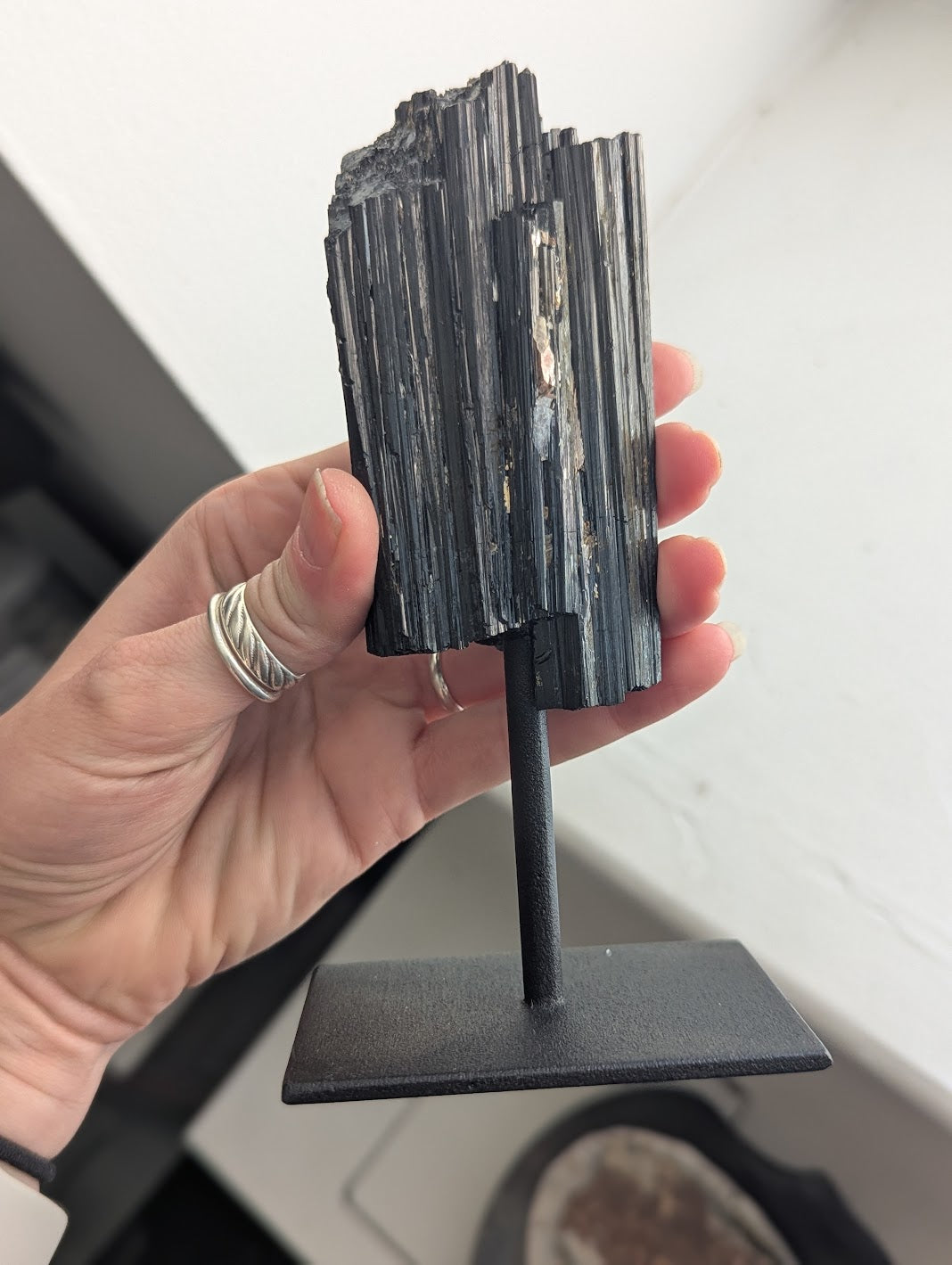 Raw Black Tourmaline On Stand