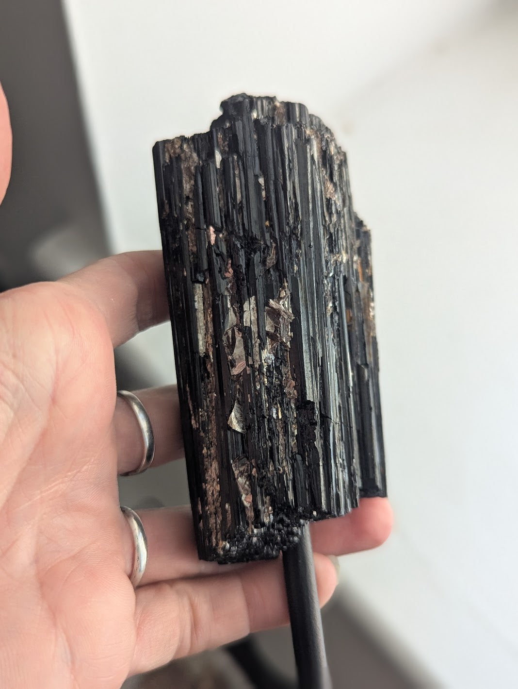 Raw Black Tourmaline On Stand