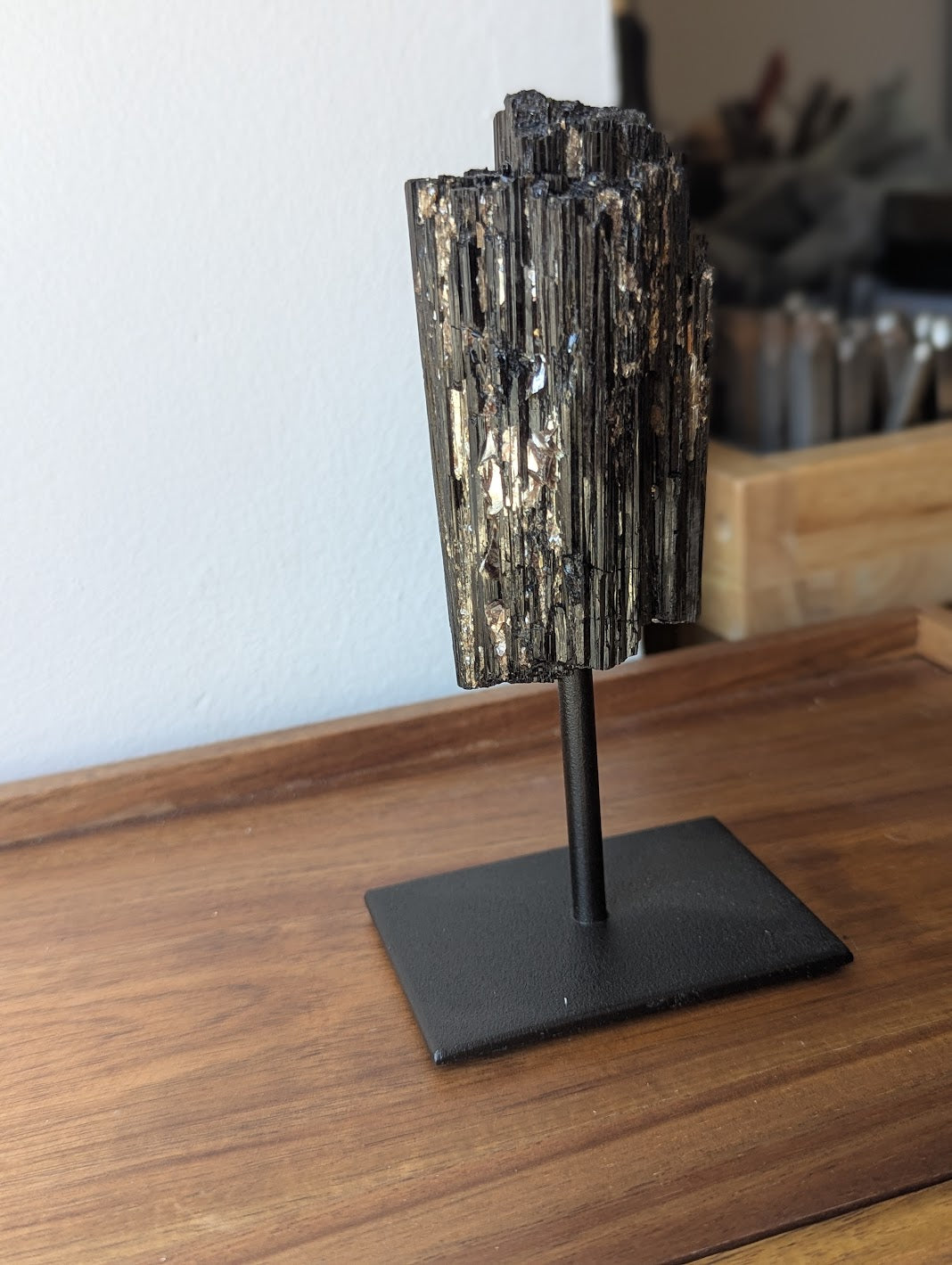 Raw Black Tourmaline On Stand