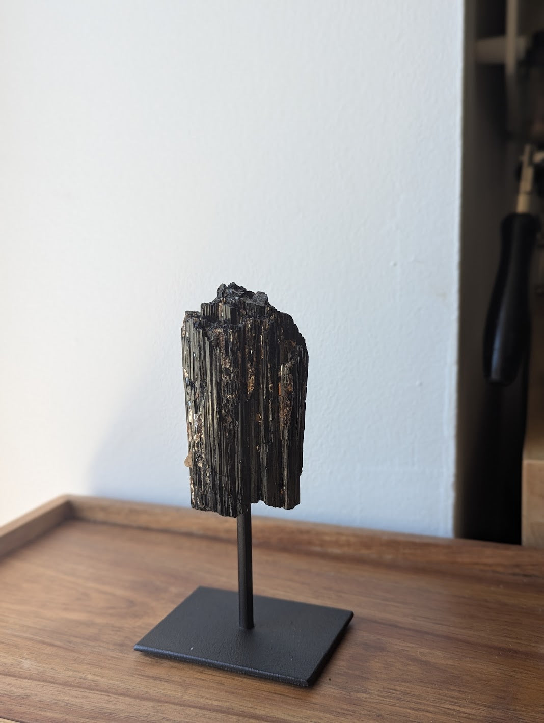Raw Black Tourmaline On Stand