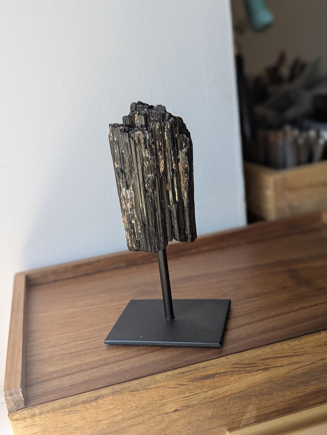 Raw Black Tourmaline On Stand