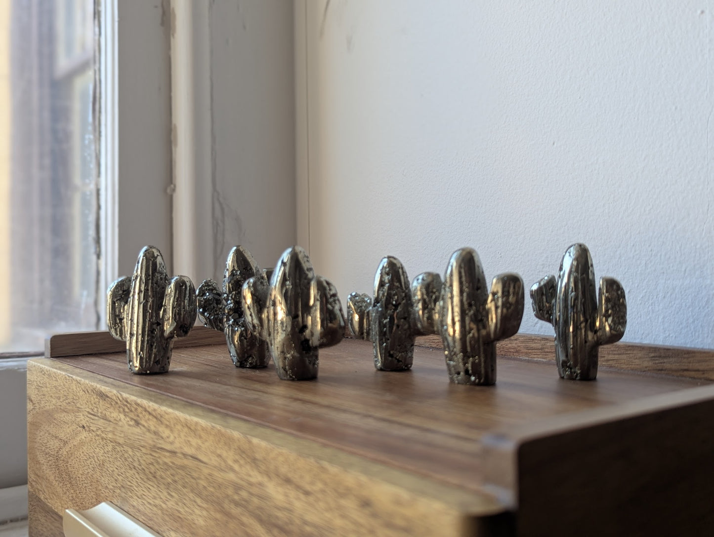 Hand Carved Pyrite Cactus Decor