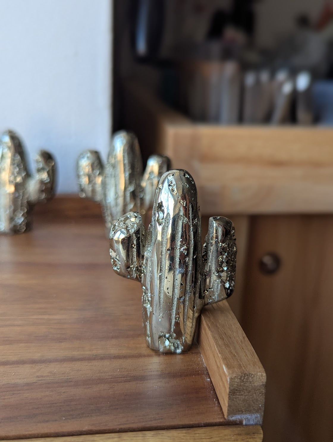 Hand Carved Pyrite Cactus Decor