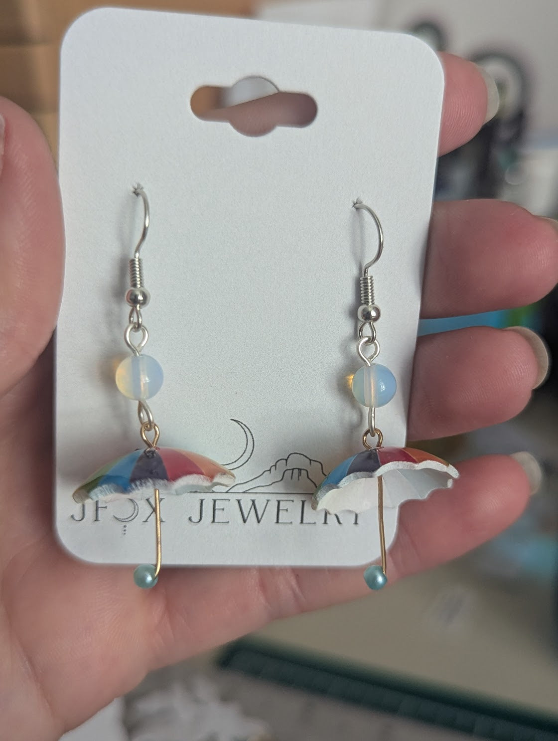 Rainbow Umbrella Drop Earrings (Silver or Gold)