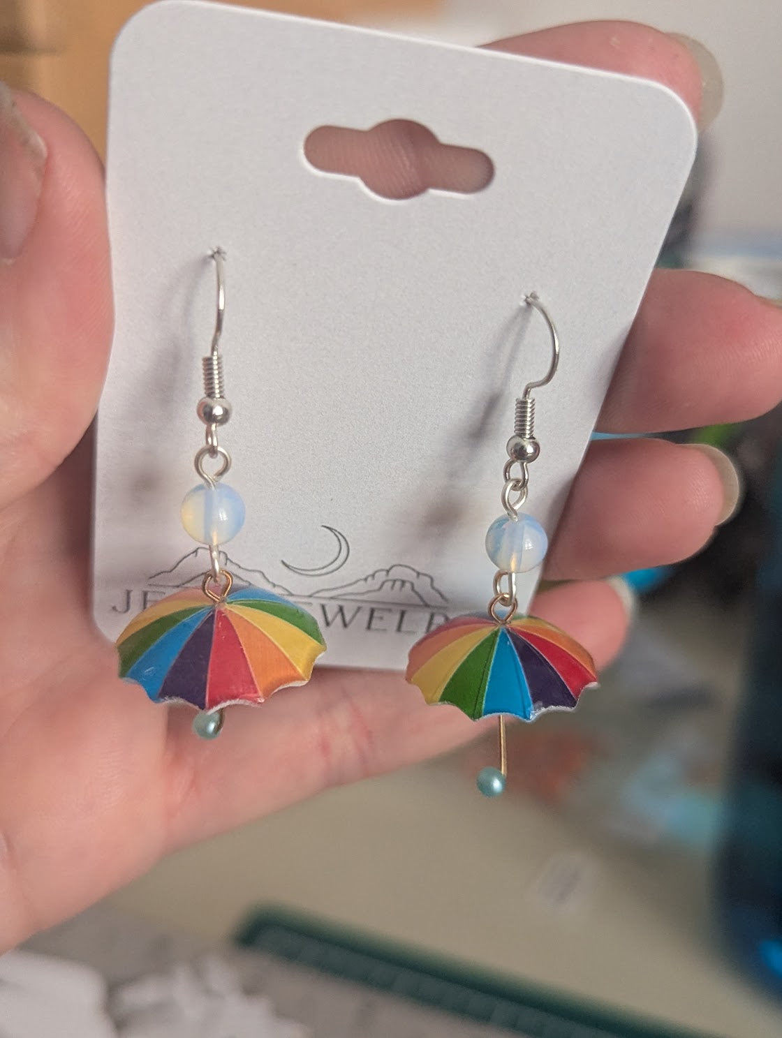 Rainbow Umbrella Drop Earrings (Silver or Gold)