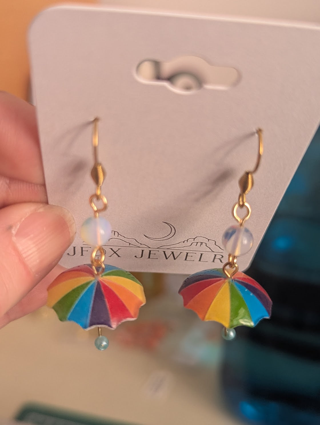 Rainbow Umbrella Drop Earrings (Silver or Gold)