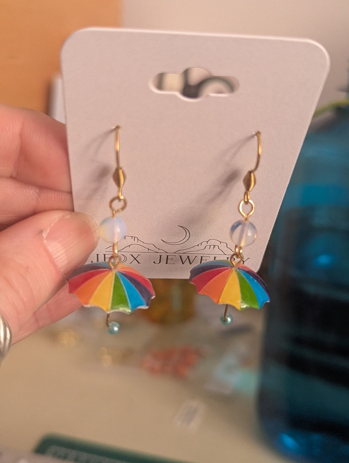 Rainbow Umbrella Drop Earrings (Silver or Gold)