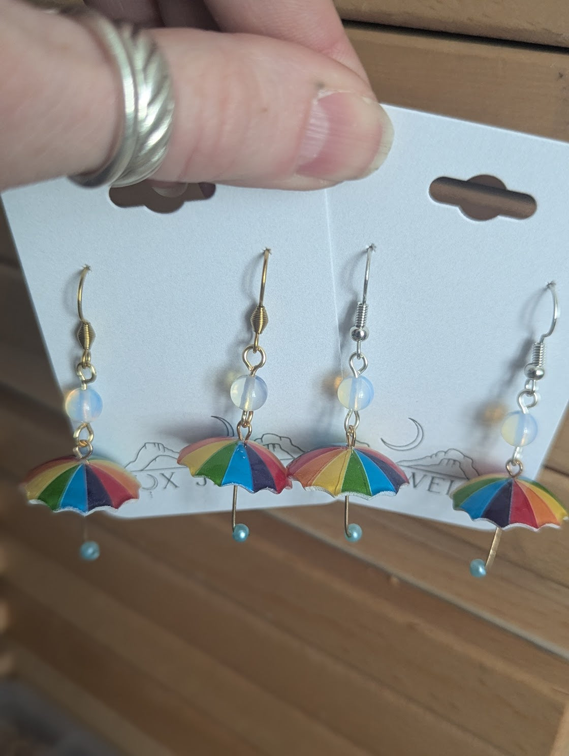 Rainbow Umbrella Drop Earrings (Silver or Gold)