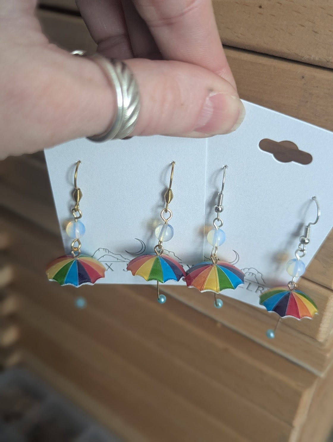Rainbow Umbrella Drop Earrings (Silver or Gold)