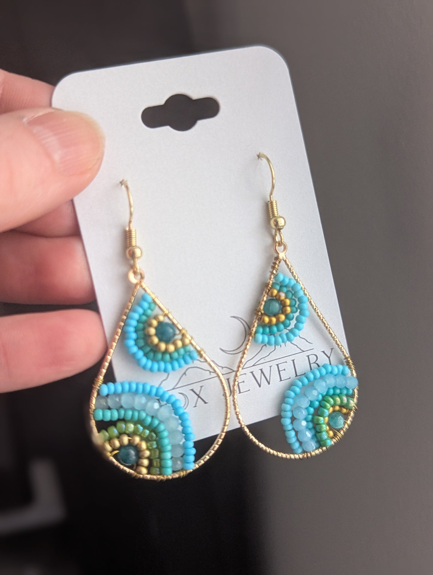 Blue Flower Beaded Tear Drop