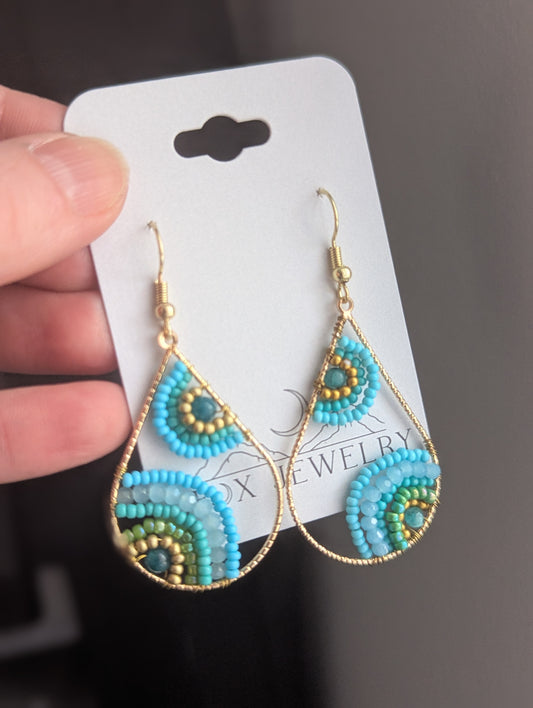 Blue Flower Beaded Tear Drop