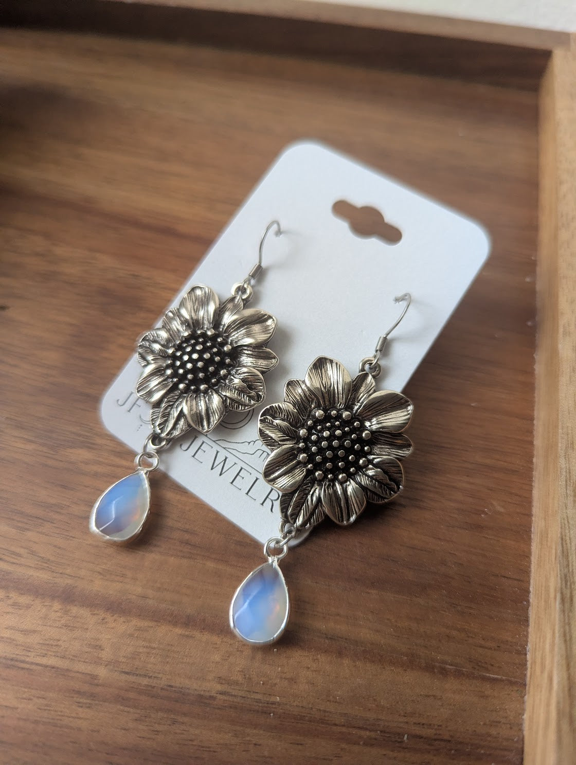 Silver Flower Opalite Earrings