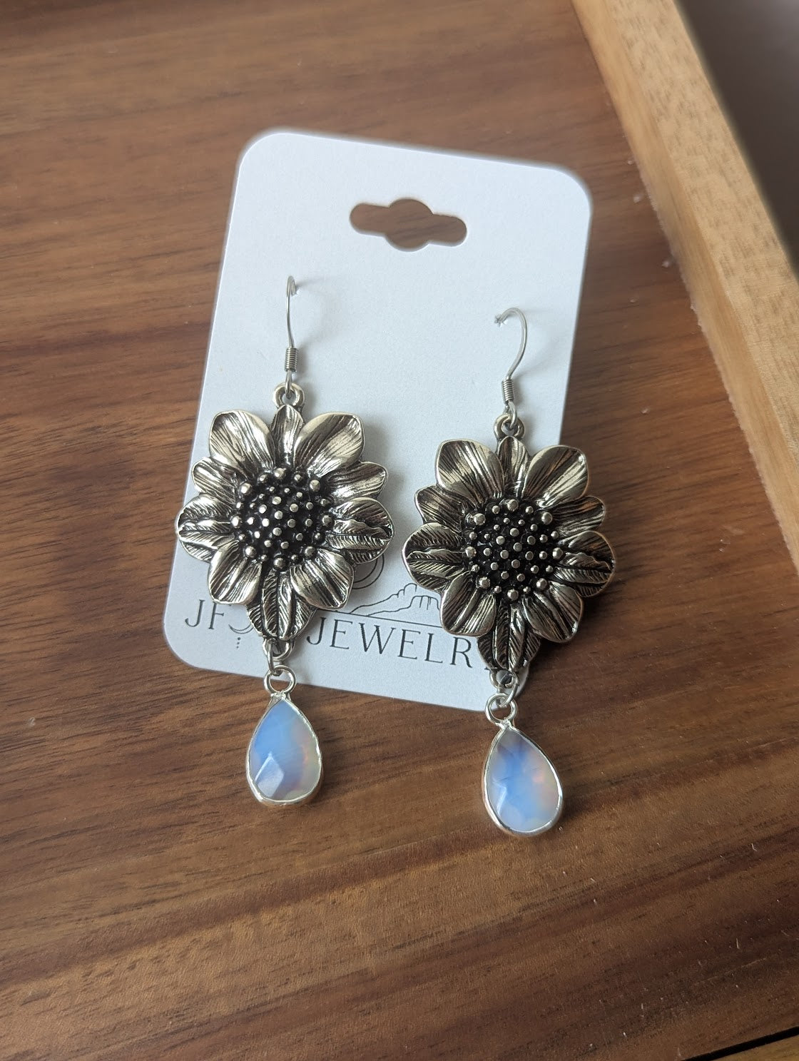 Silver Flower Opalite Earrings