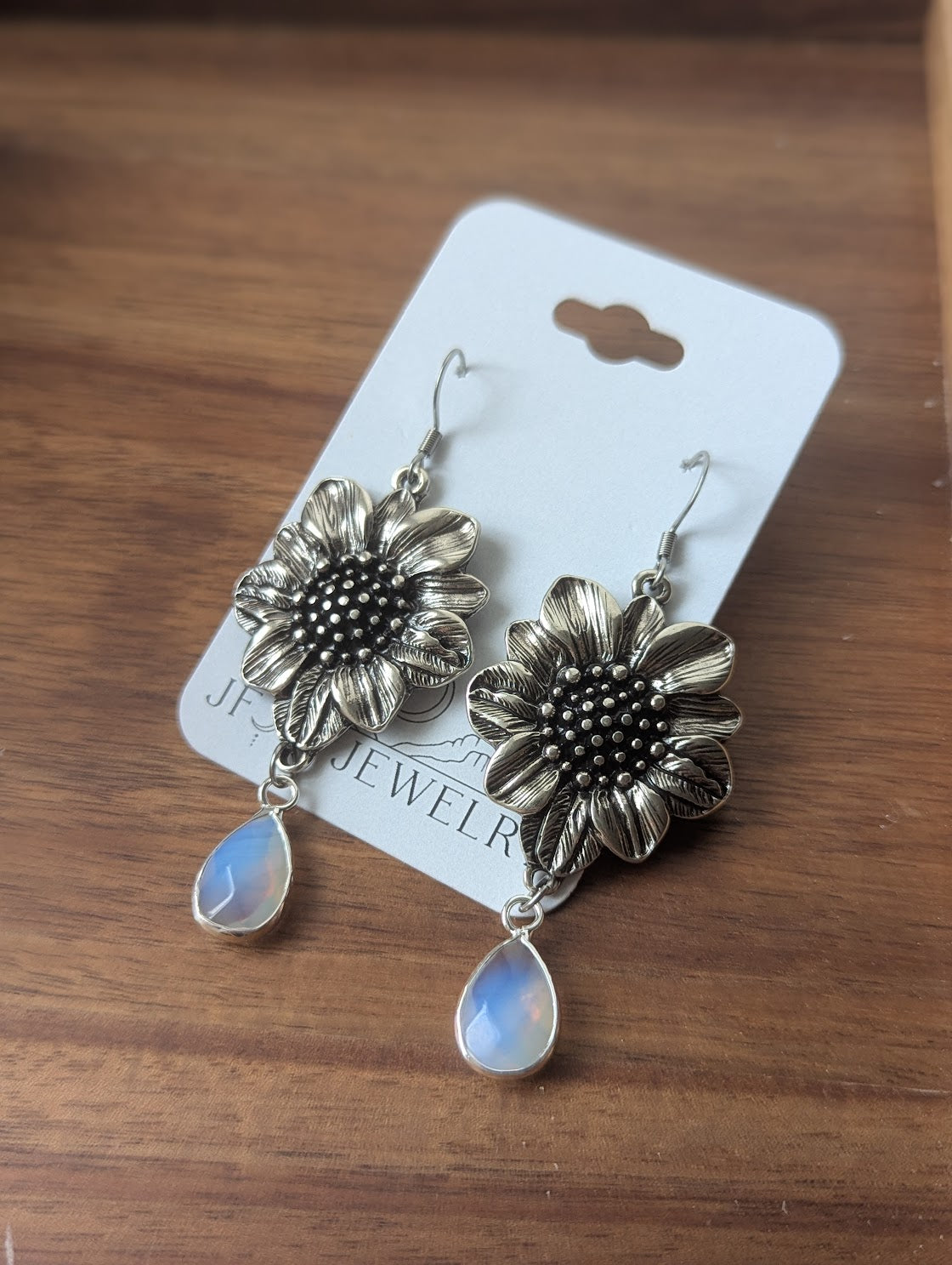 Silver Flower Opalite Earrings