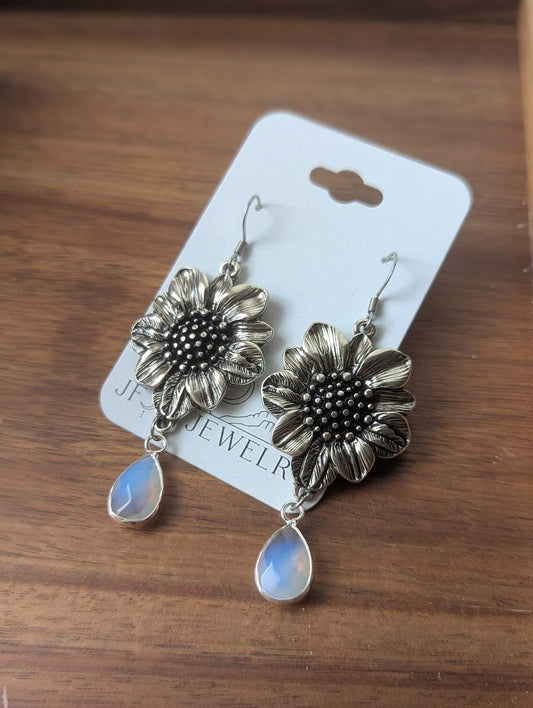 Silver Flower Opalite Earrings