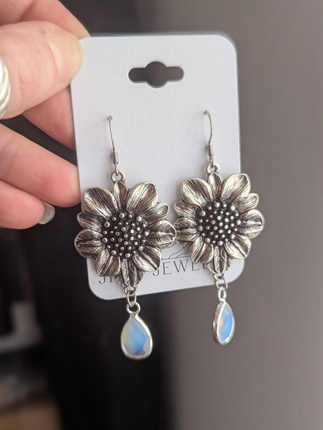 Silver Flower Opalite Earrings