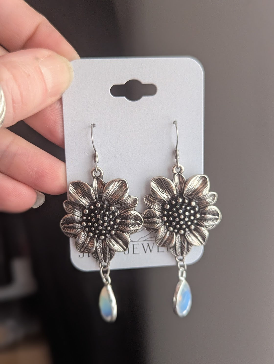 Silver Flower Opalite Earrings