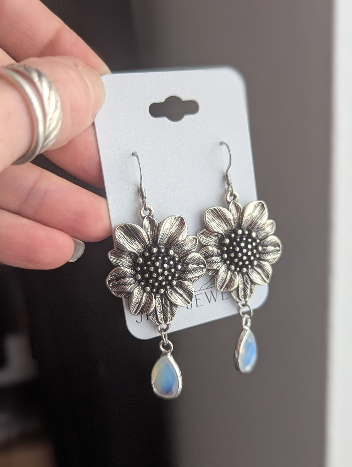 Silver Flower Opalite Earrings