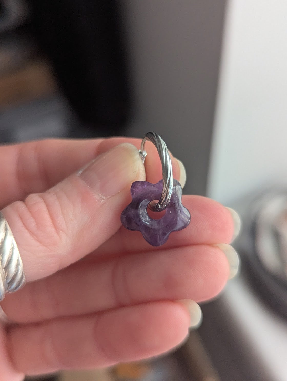 Amethyst Flower Silver Hoops