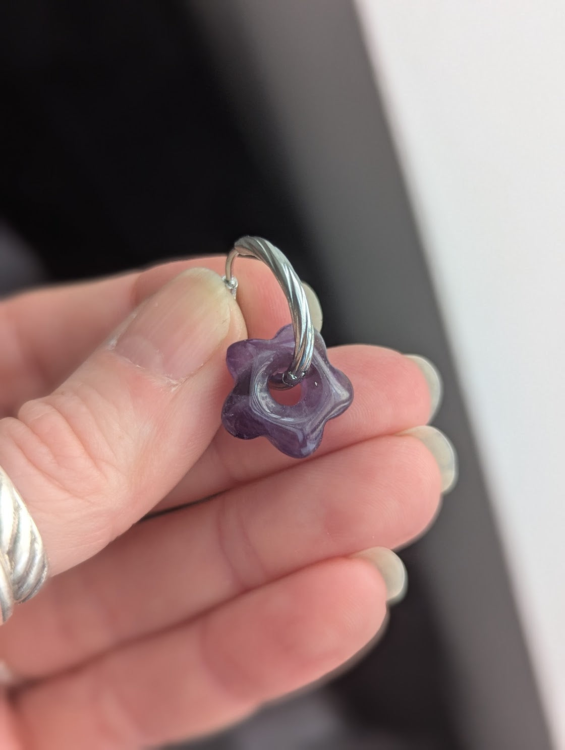 Amethyst Flower Silver Hoops