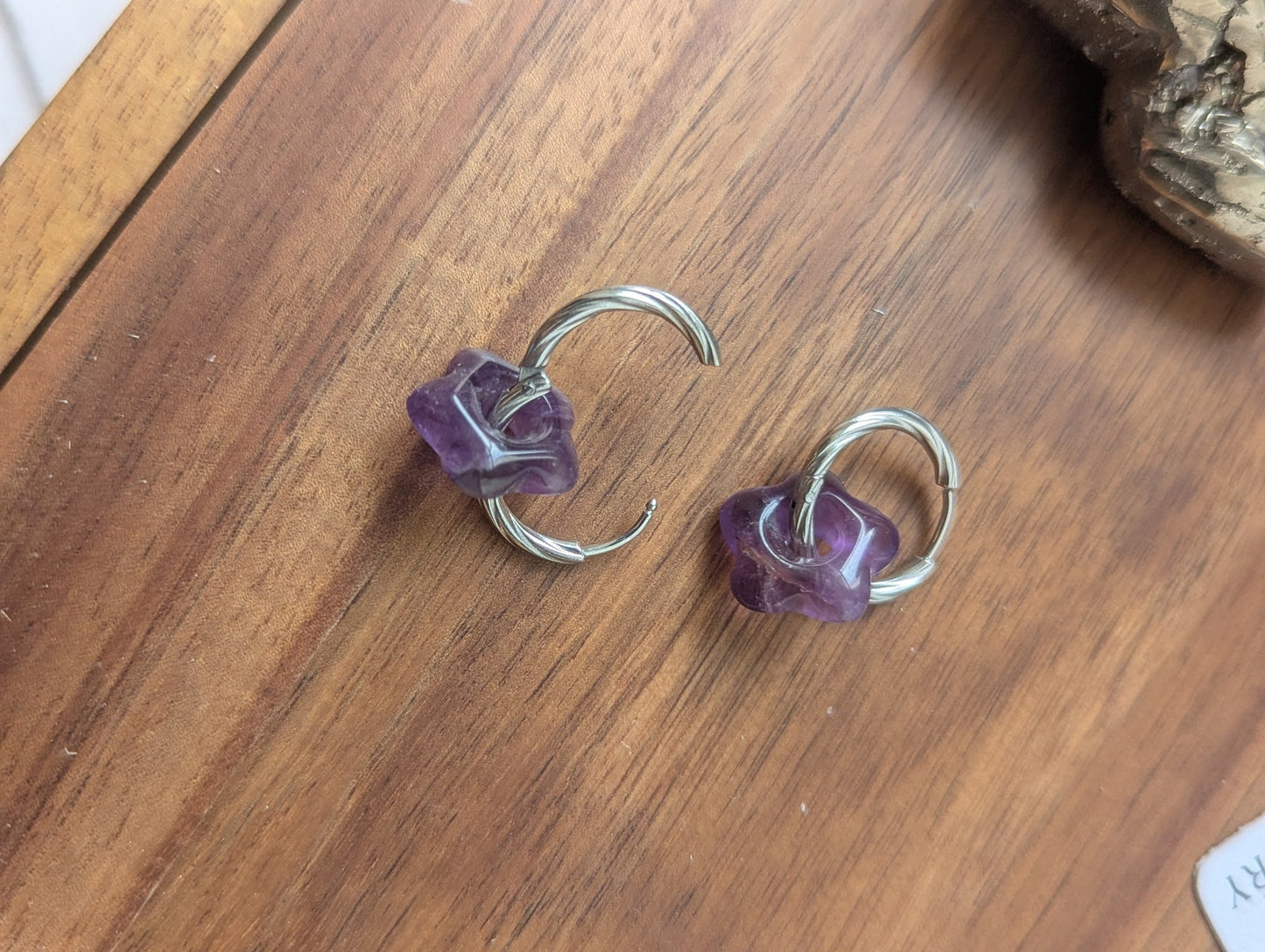 Amethyst Flower Silver Hoops