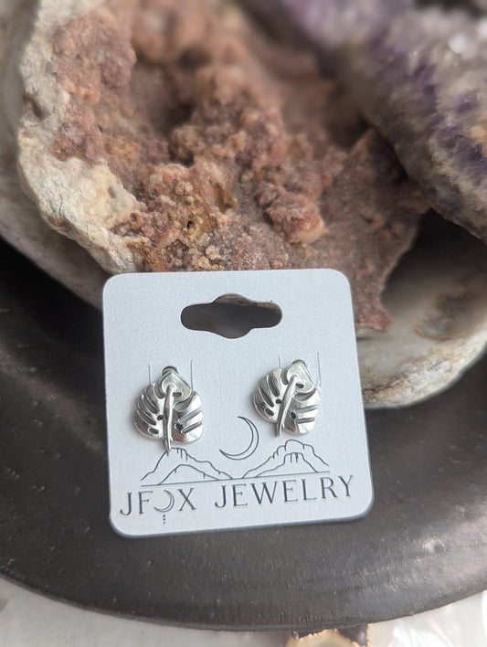 Monstera Leaf Silver Stainless Studs