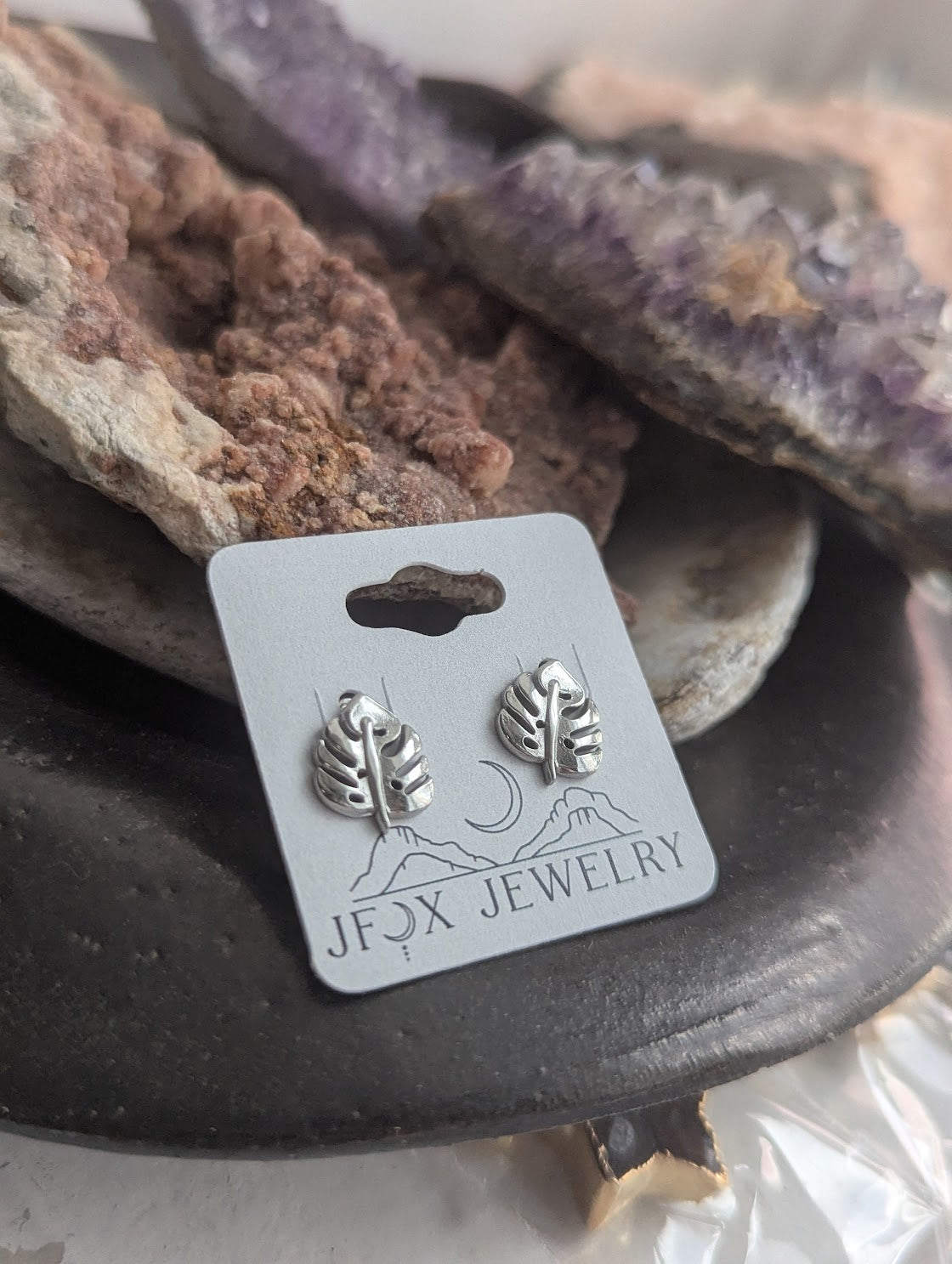 Monstera Leaf Silver Stainless Studs
