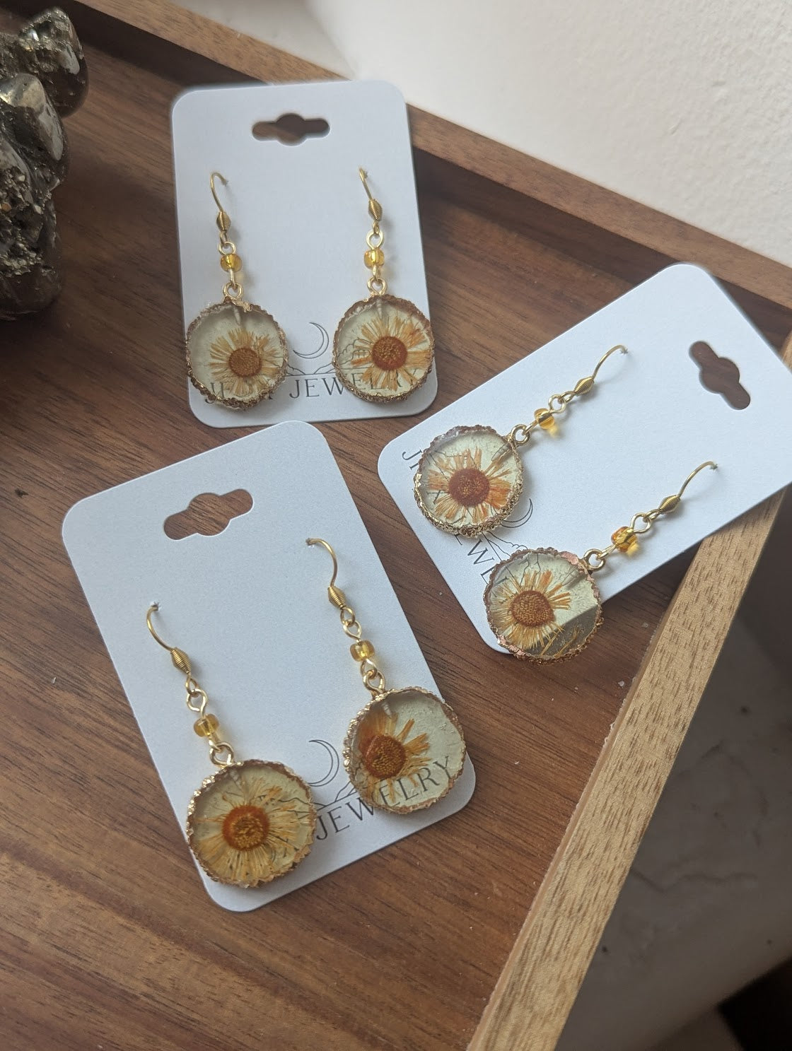 Yellow Pressed Flower Resin Earrings