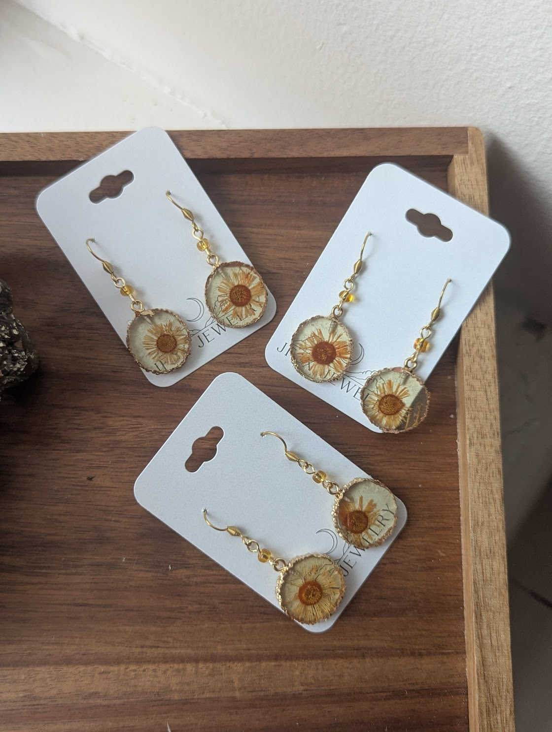 Yellow Pressed Flower Resin Earrings