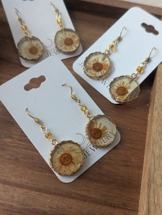 Yellow Pressed Flower Resin Earrings