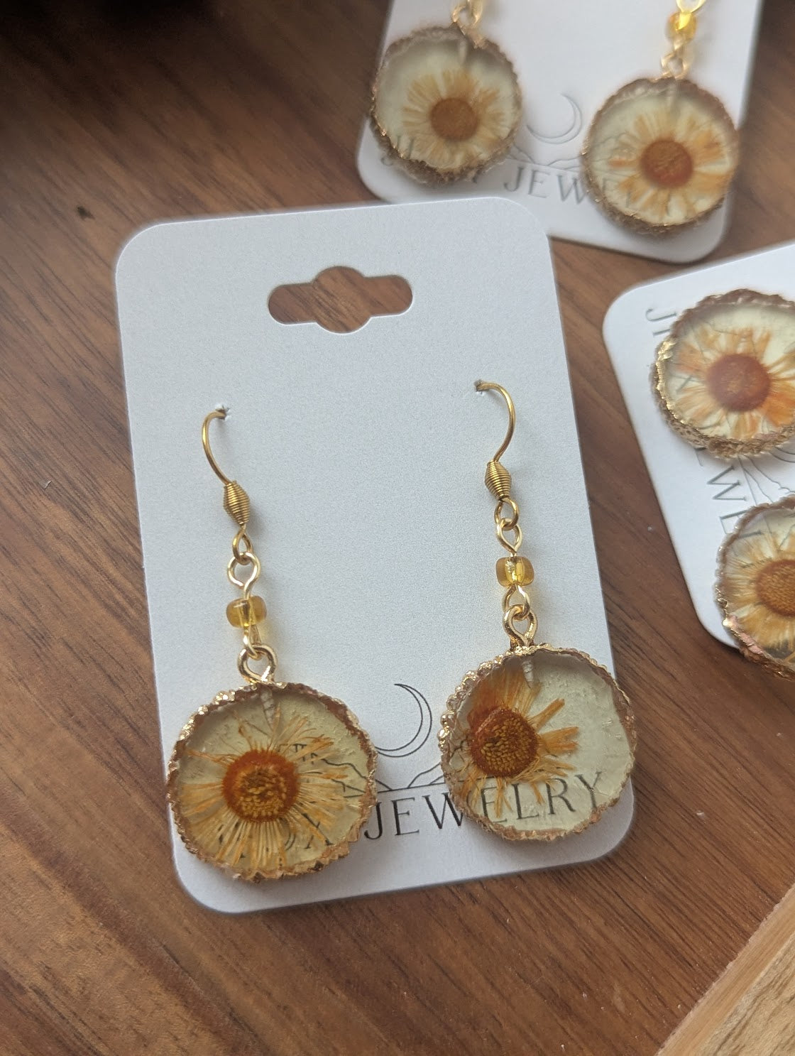 Yellow Pressed Flower Resin Earrings