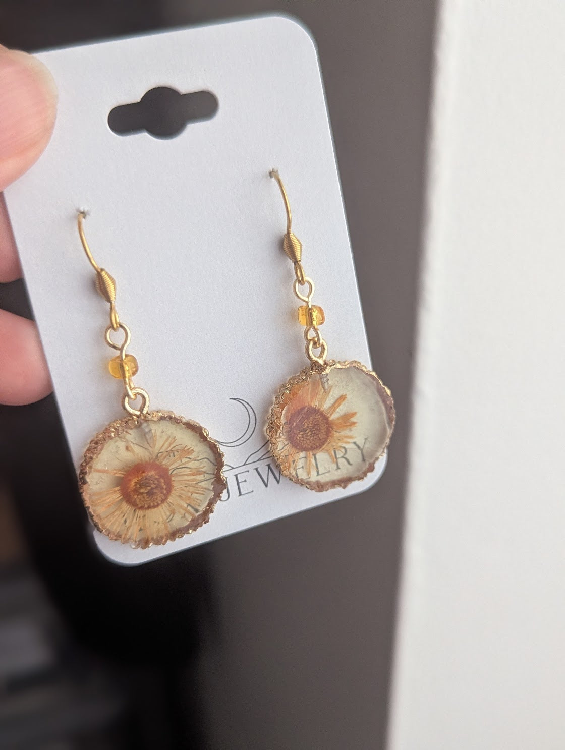 Yellow Pressed Flower Resin Earrings