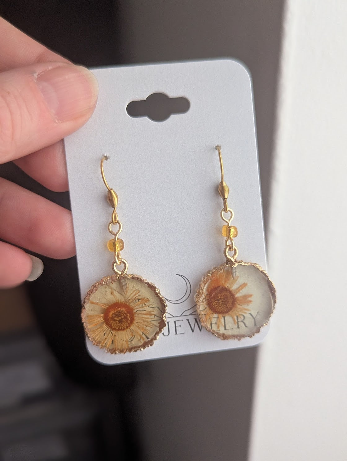 Yellow Pressed Flower Resin Earrings