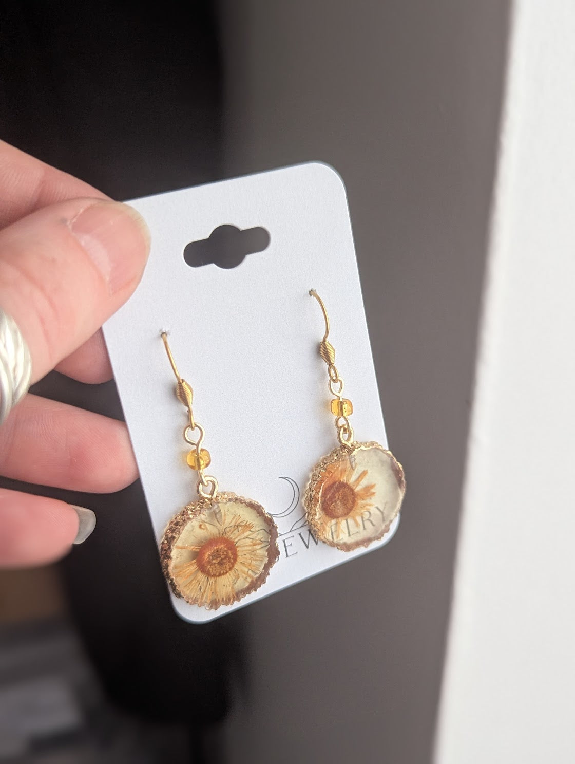 Yellow Pressed Flower Resin Earrings