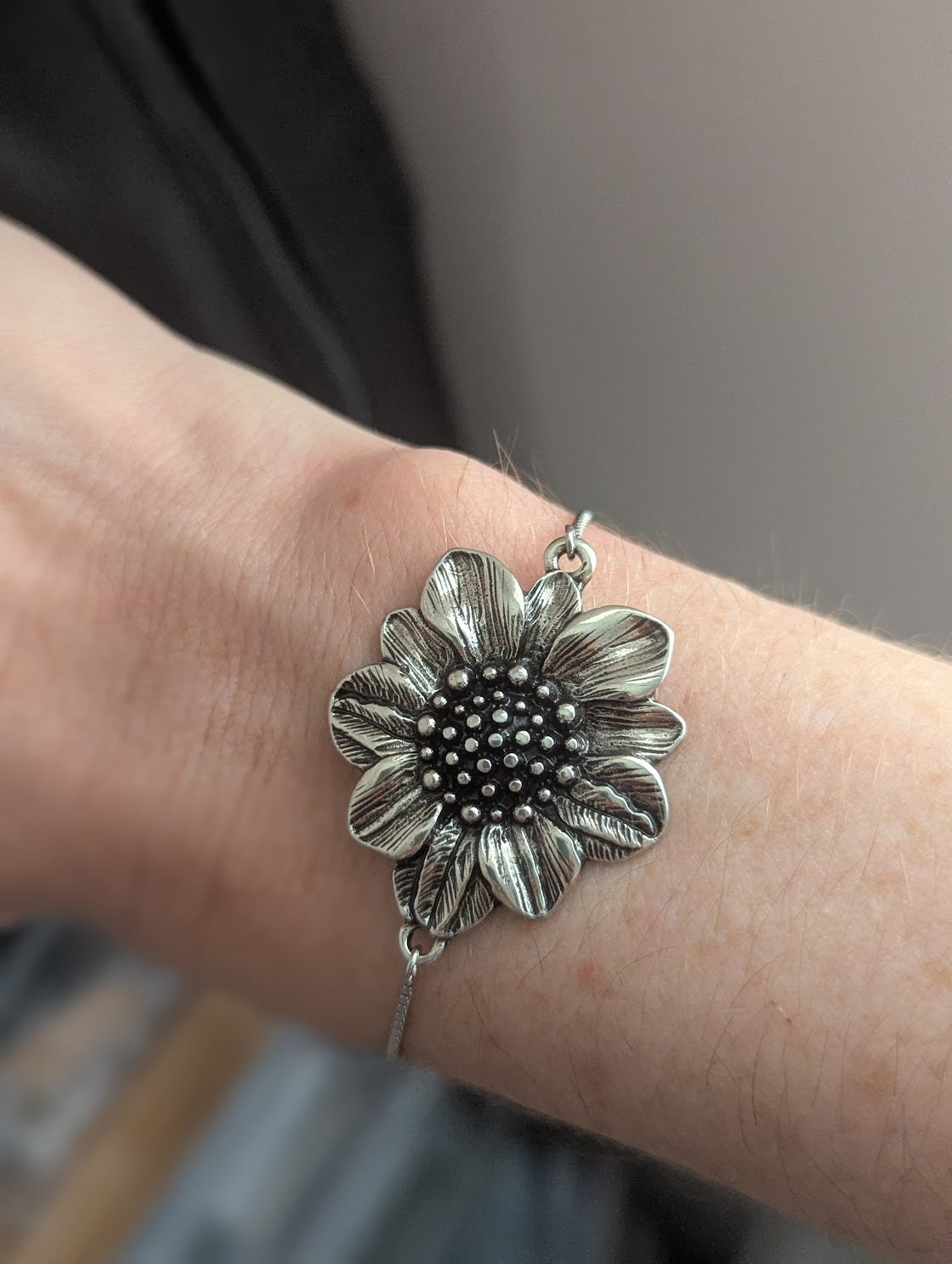 Large Silver Flower Silver Slider Bracelet
