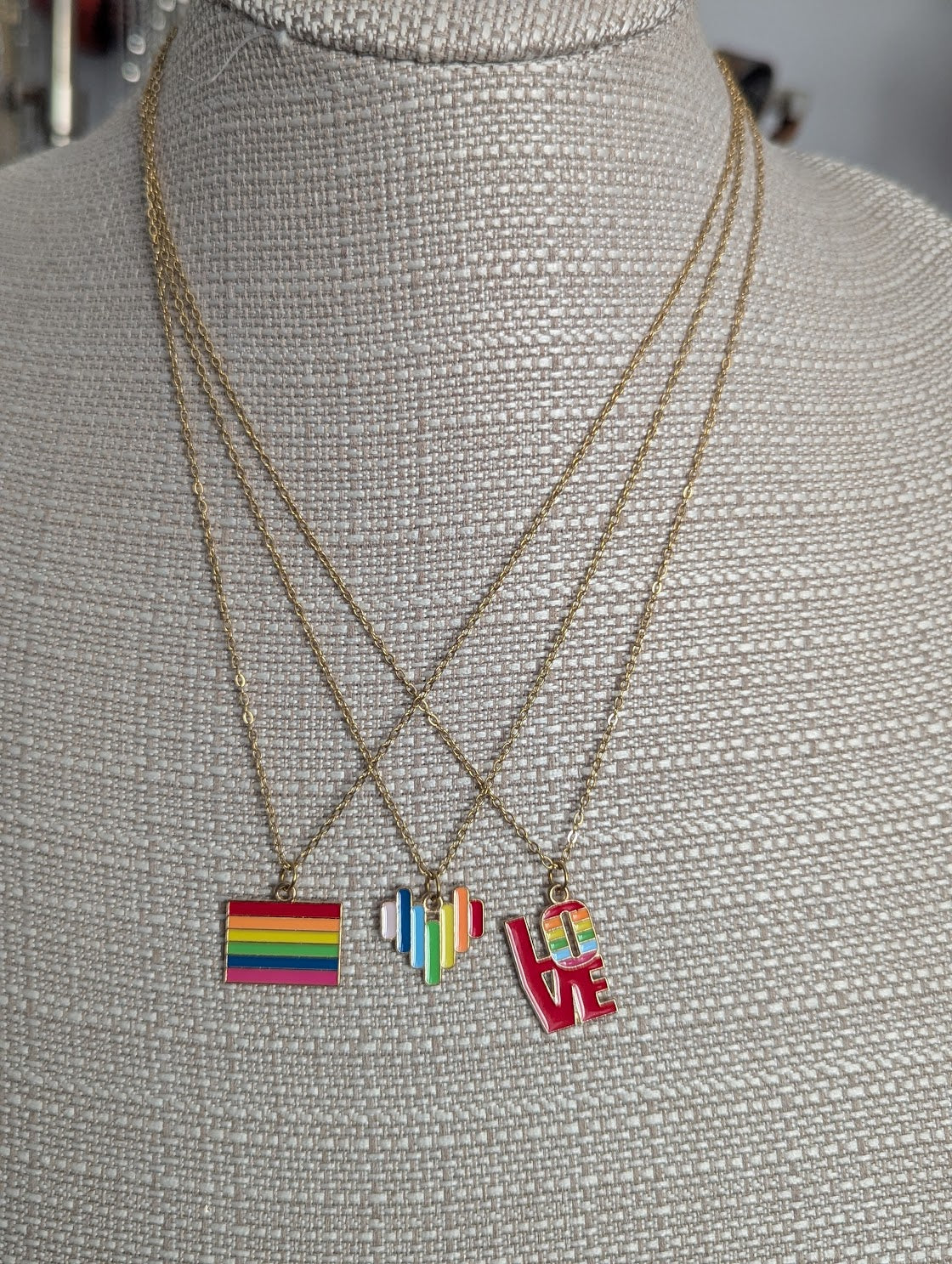 Rainbow Pride Gold Necklace 19" Chain (Various Styles Available)