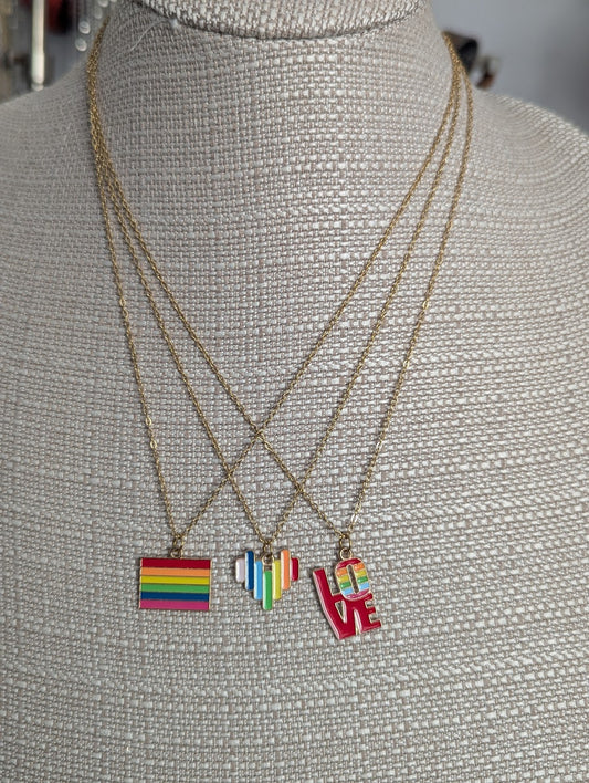 Rainbow Pride Gold Necklace 19" Chain (Various Styles Available)
