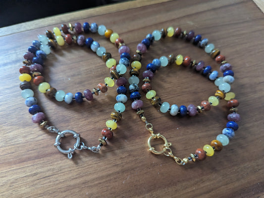 Rainbow Chakra Beaded Rondelle Necklace (Silver or Gold)
