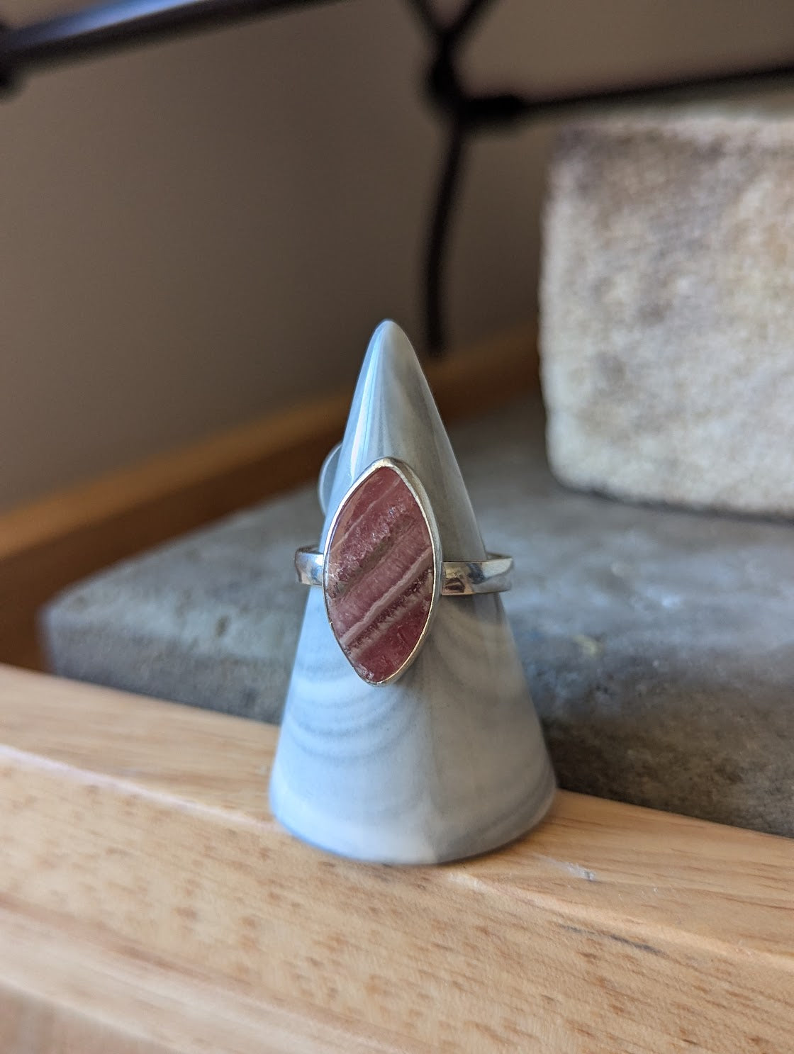 Rhodocrosite Marquise Cut Sterling Silver Ring - Size 9