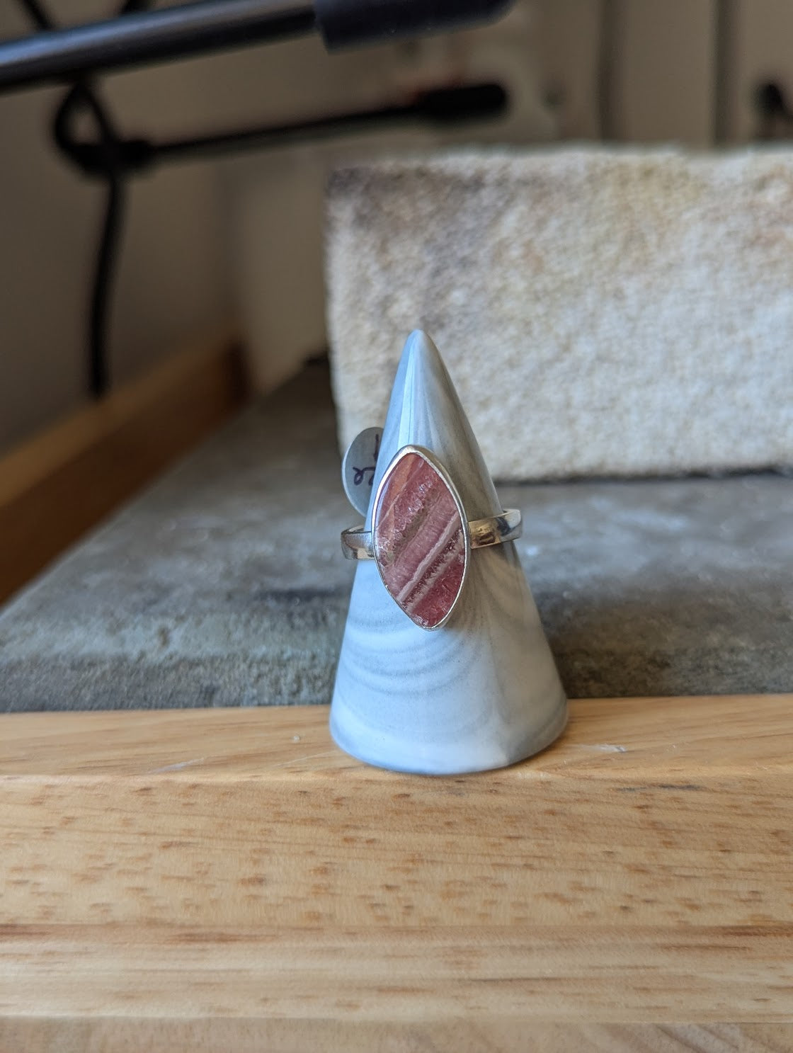 Rhodocrosite Marquise Cut Sterling Silver Ring - Size 9