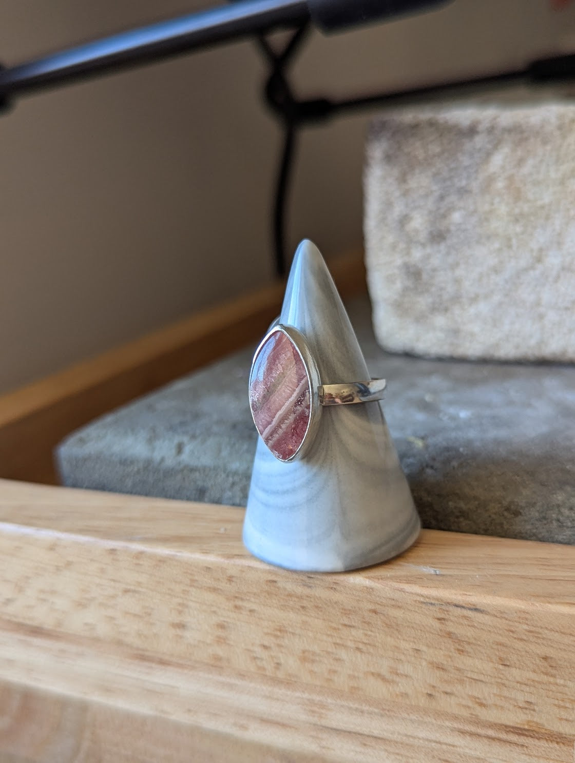 Rhodocrosite Marquise Cut Sterling Silver Ring - Size 9