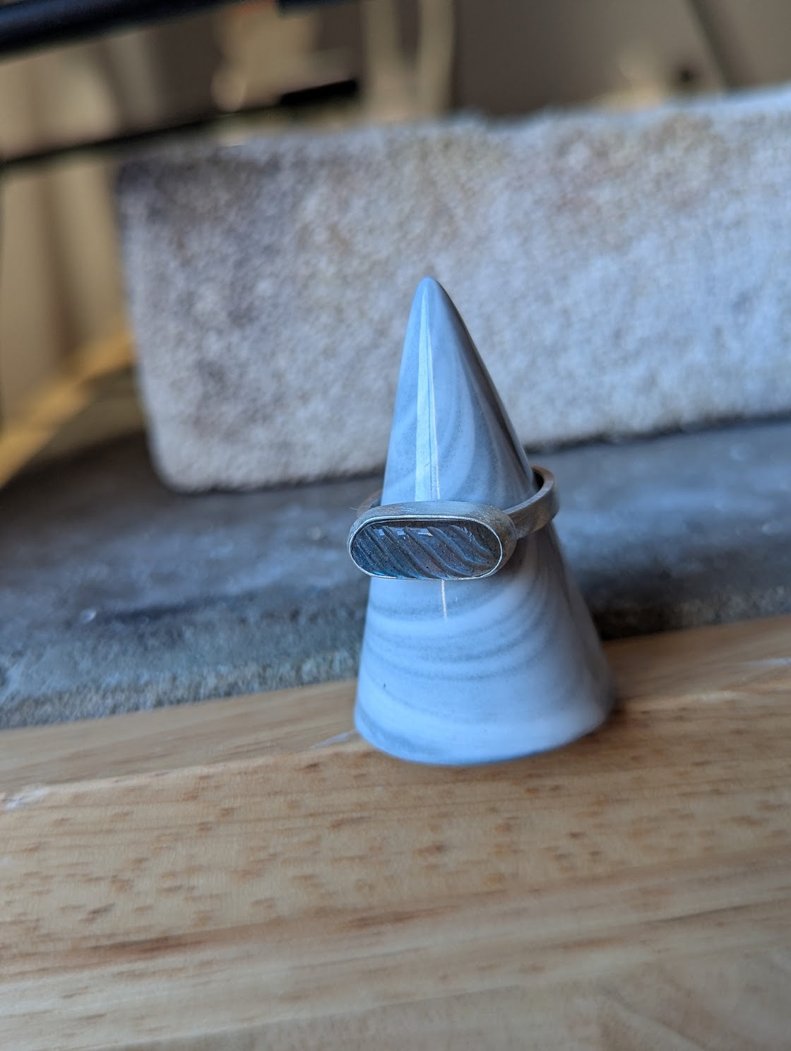 Labradorite Carved Wavy Sterling Silver Ring - Size 9