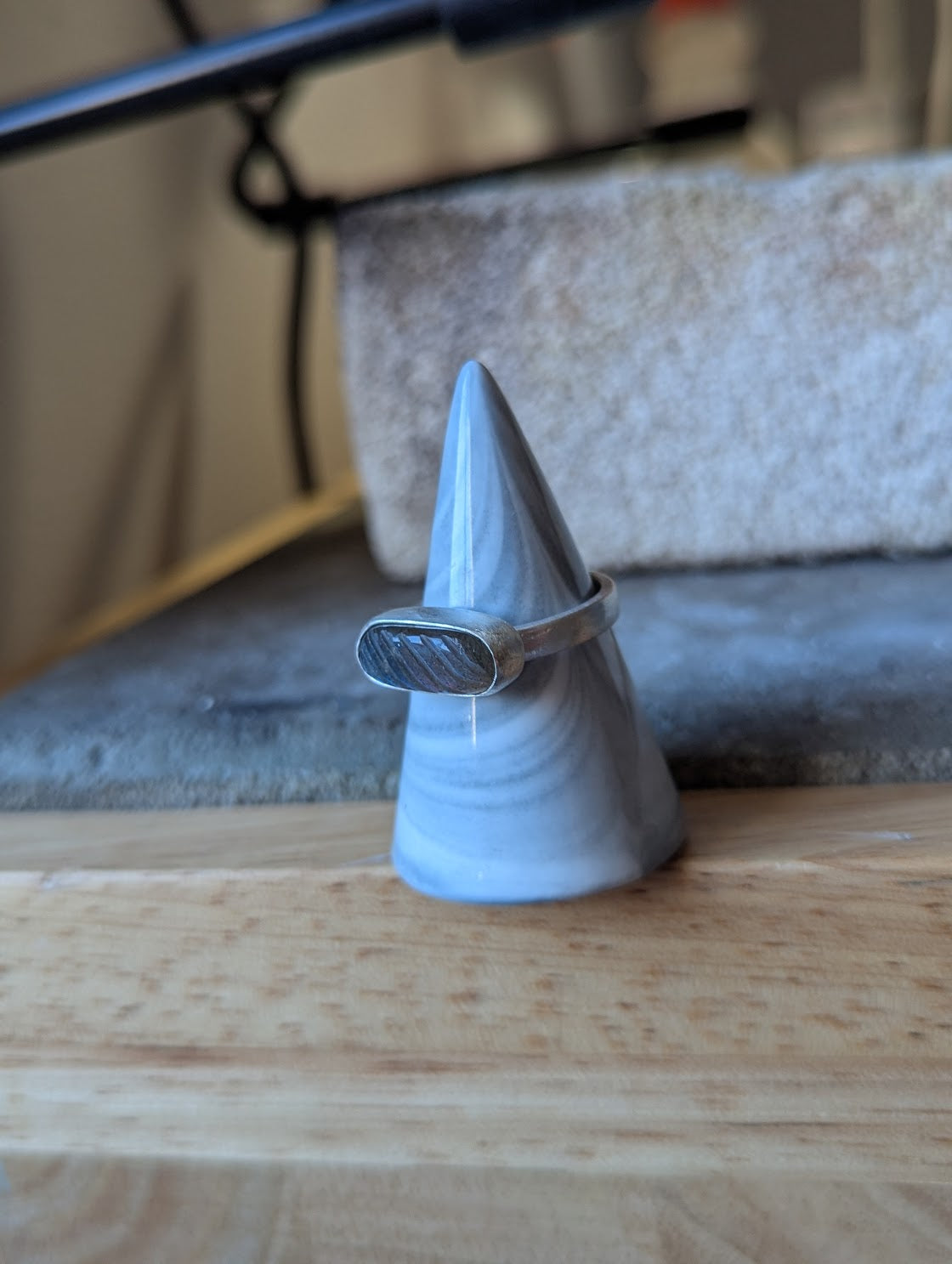 Labradorite Carved Wavy Sterling Silver Ring - Size 9