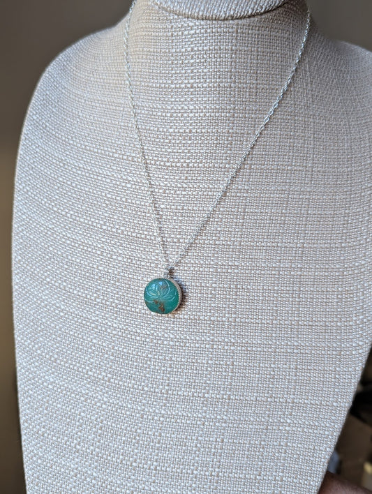 Carved Floral Mandala Chrysoprase Sterling Silver Necklace