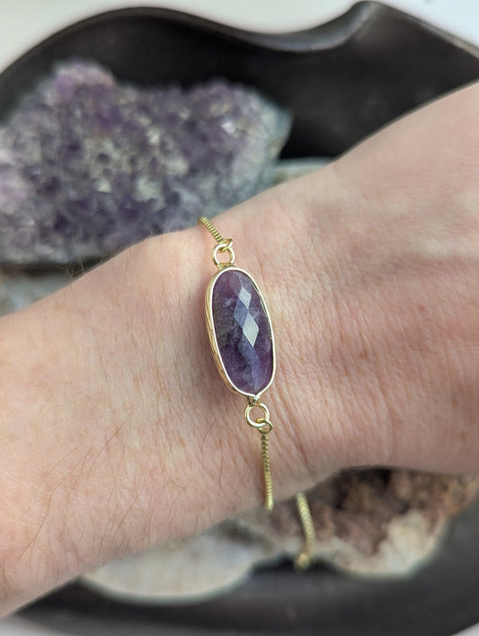 Large Oval Amethyst Gold Slider Bracelet