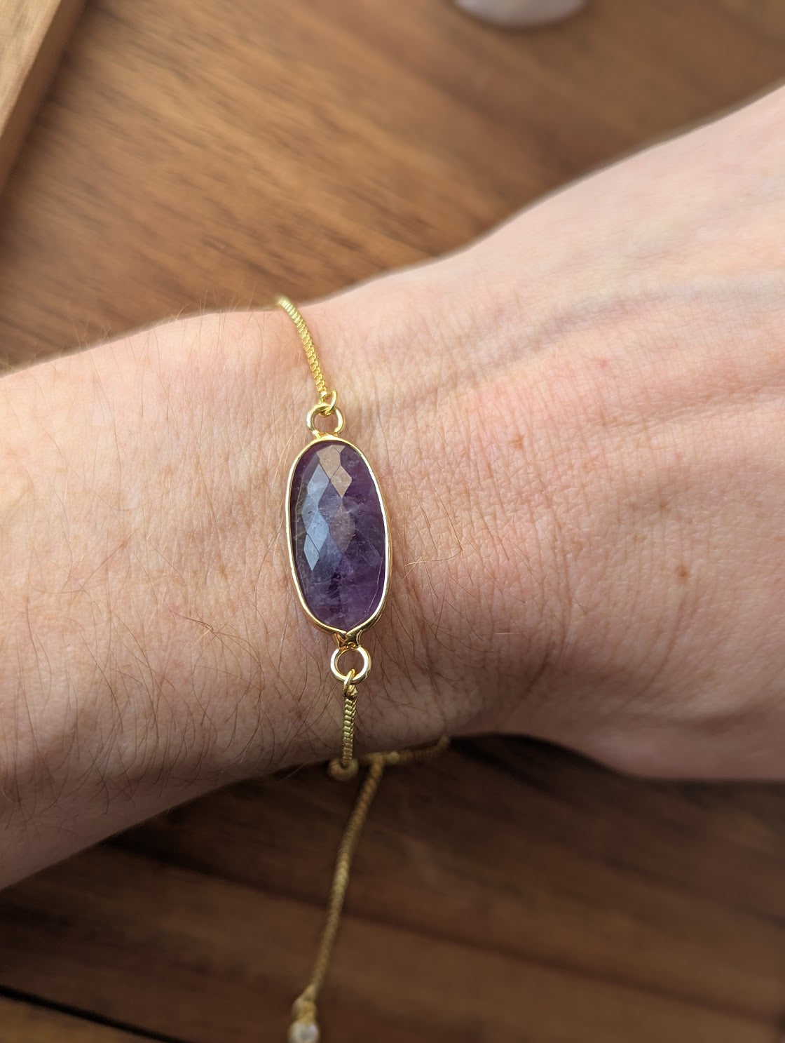 Large Oval Amethyst Gold Slider Bracelet