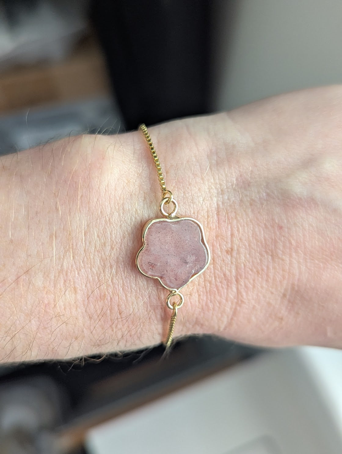 Strawberry Quartz Flower Gold Slider Bracelet